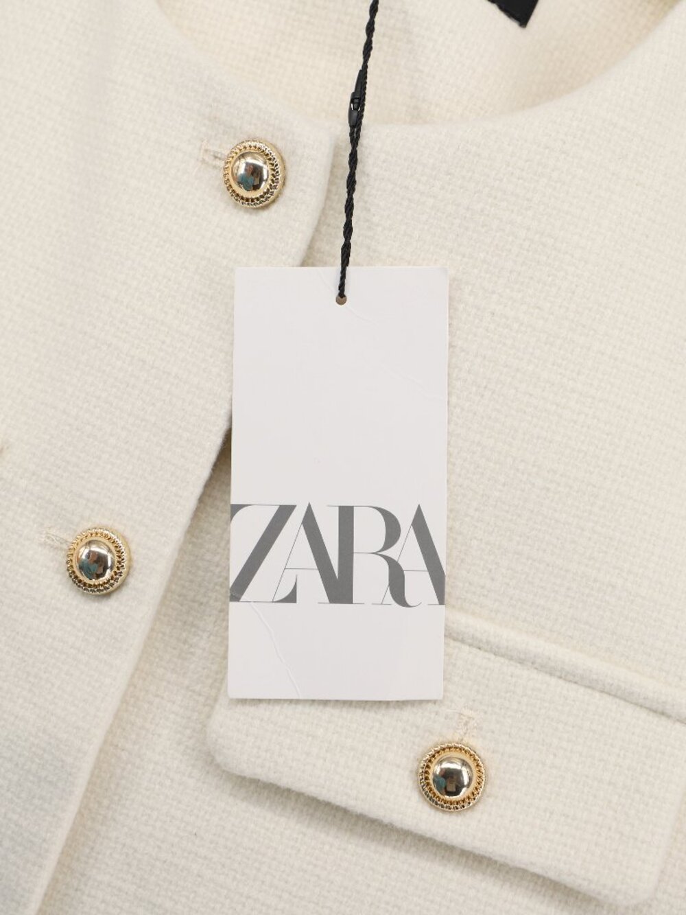 NWT ZARA Gold Button Cropped Flap Jacket Blazer in Ivory Size S - Picture 7 of 11